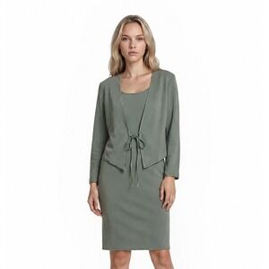 Tom and Linda Platt Dress Suit Women's Size Small Green Two Piece Sheath Vintage